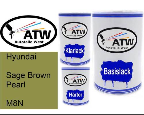 Hyundai, Sage Brown Pearl, M8N: 500ml Lackdose + 500ml Klarlack + 250ml Härter - Set, von ATW Autoteile West.